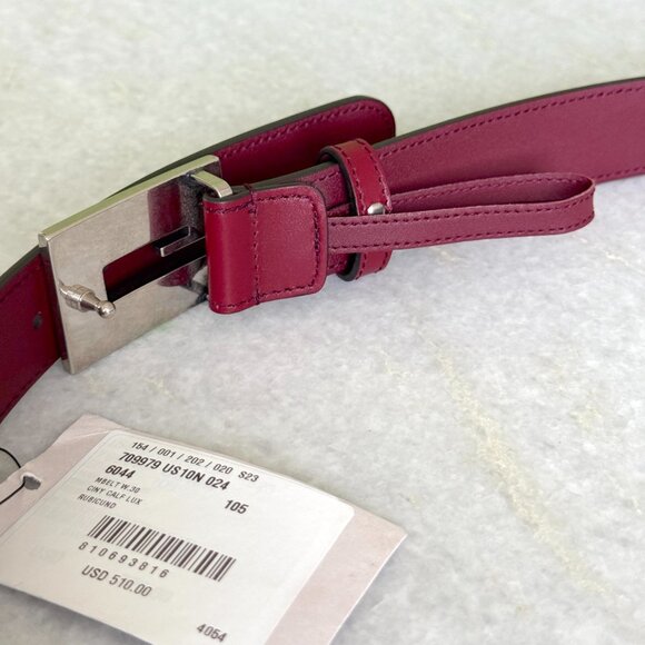 Gucci 709979 Unisex Red Leather Belt with Engraved design G Buckle, 105, 100cm - Picture 12 of 15